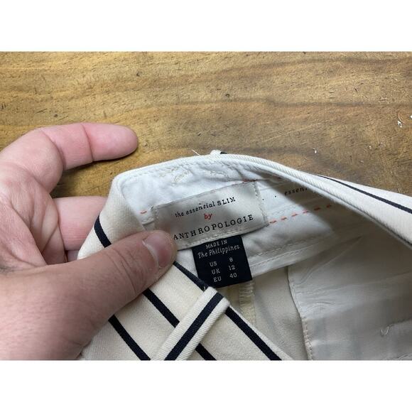 Anthropologie Pants Size 8 The Essential Slim Striped Button Women Pants - Picture 5 of 11